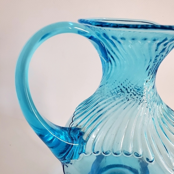 Indiana Glass TIara Glass Water Pitcher Clear Blue Vintage MCM - Picture 6 of 7